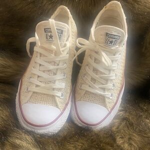 Converse Cream Crochet Lace-Up Sneakers